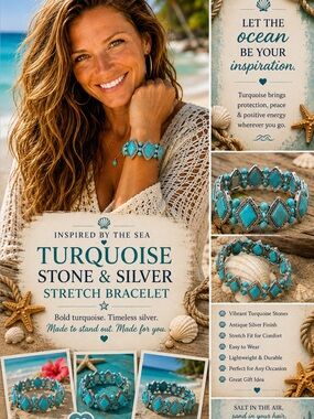 Turquoise stone and silver stretch bracelet